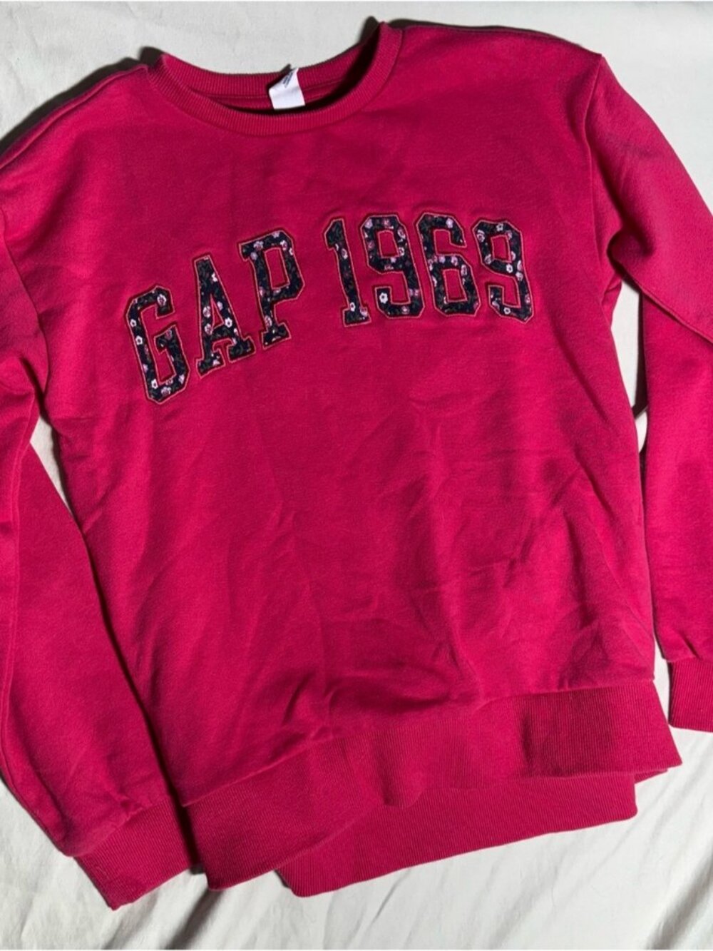 GAP Women's Crewneck Sweatshirt in Hot Pink with 'GAP 1969' Appliqué